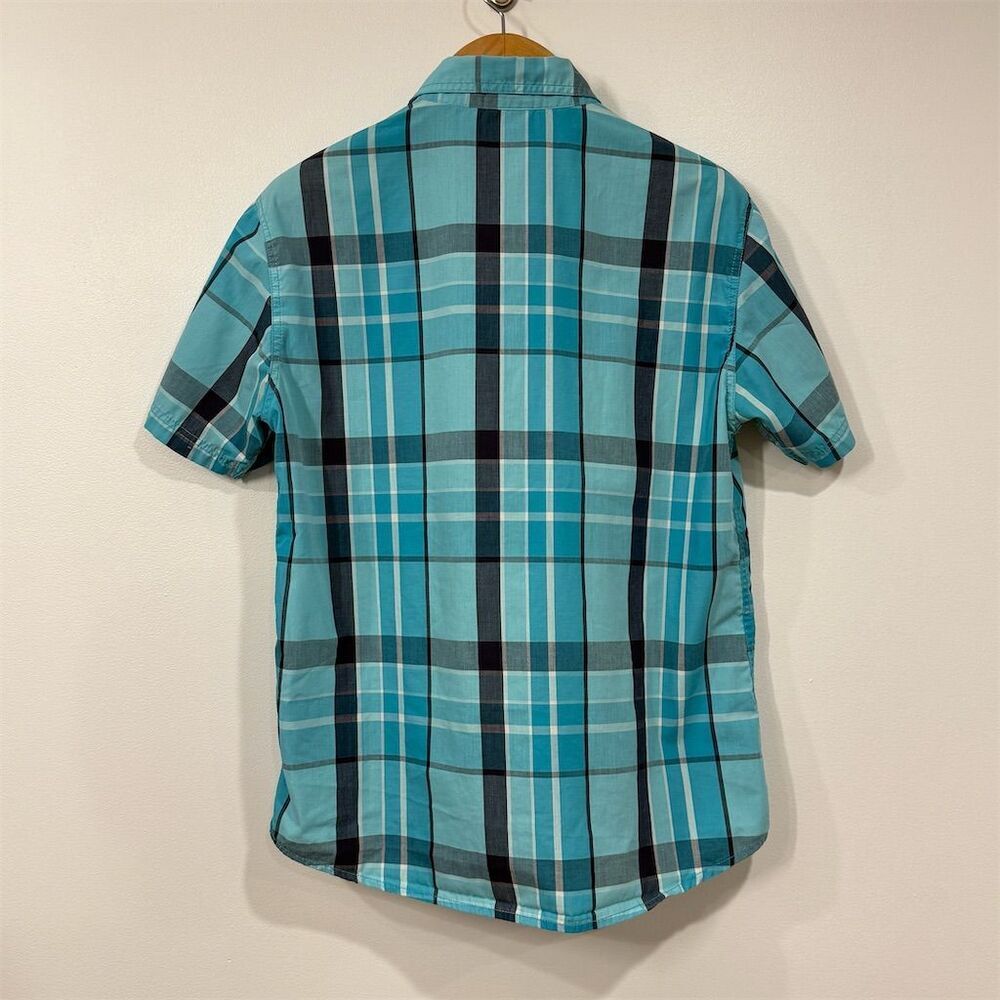 Southpole Mens Plaid Button Shirt L Blue Teal Short Sleeve Streetwear Casual - Picture 4 of 10